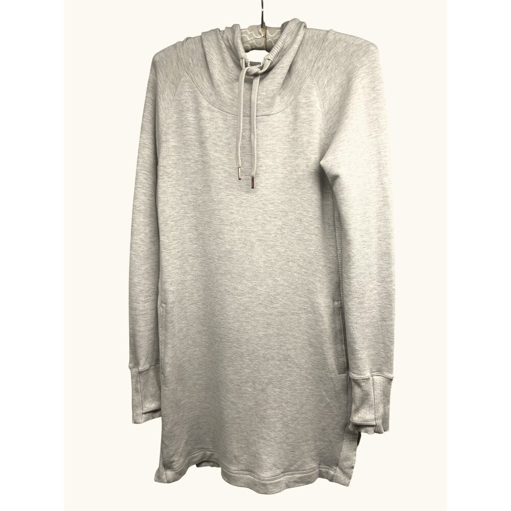 Athleta Cozy Karma Beige Pullover Boho Hoodie Dress XS Faux Pockets Stretch Soft - Picture 2 of 9